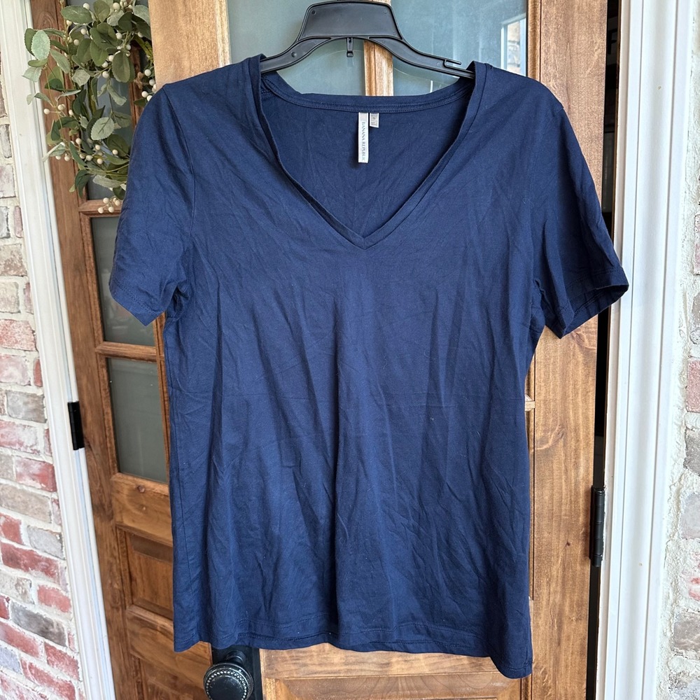 Banana Republic V-Neck‎ T-Shirt Women Small Navy Blue Supima Cotton FLAW